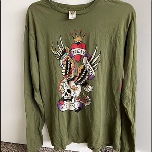 Ed Hardy Long Sleeve Oversized Top Green